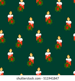 vector seamless pattern on a Christmas theme. candle and wreath,eps8