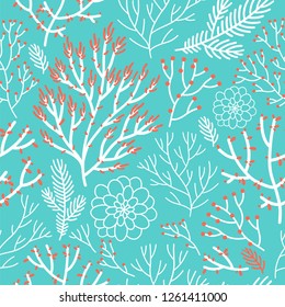 Vector seamless pattern on color. Abstract background with floral elements. Natural design. Winter mood.