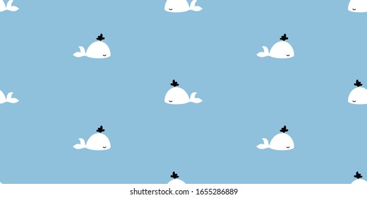 Vector seamless pattern on a colored background. Pattern with small white whales