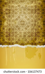 vector seamless pattern on crumpled paper with grunge blots and splashes and torn edge, eps 10, mesh