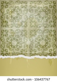 vector seamless pattern on crumpled paper with grunge blots and splashes and torn edge, eps 10, mesh