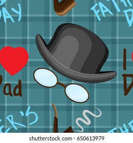 Vector seamless pattern on the day of the father. With an inscriptions "I Love Dad" and "Father`s Day"
