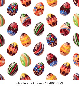 Vector seamless pattern on the Easter theme; chocolate eggs. Isolated objects for your design. Each object can be changed and moved.