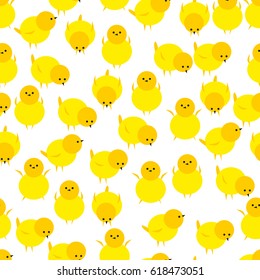 Vector seamless pattern on Easter themed. Easter Spring background with little chicken and eggs. Ttraditional spring decoration cute chicken and egg drawing.