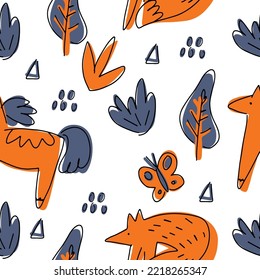 Vector seamless pattern on the folk art style. Ornament illustration, doodle decoration to wrap paper, wall design, mobile background
