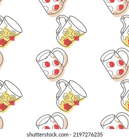 vector seamless pattern on the fun cups for tea and coffee contur and spot