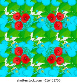 Vector seamless pattern on a gray background. Beautiful watercolor poppy flowers, bright painting inspired floral print.