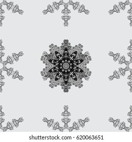 Vector seamless pattern on gray background with white elements. Damask seamless pattern for design.