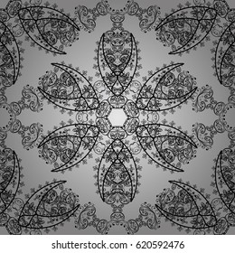 Vector seamless pattern on gray background with white elements. Damask seamless pattern for design.