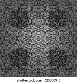 Vector seamless pattern on gray background with dim elements. Damask seamless pattern for design.