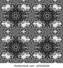Vector seamless pattern on gray background with dim elements. Damask seamless pattern for design.