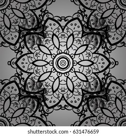 Vector seamless pattern on gray background with dim elements. Damask seamless pattern for design.
