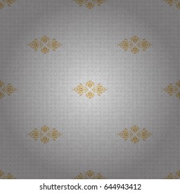 Vector seamless pattern on a gray background with golden vintage ornament.