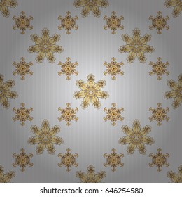 Vector seamless pattern on a gray background. Vintage design in a gray and golden colors. Damask elegant wallpaper.