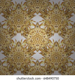 Vector seamless pattern on a gray background with golden vintage ornament.