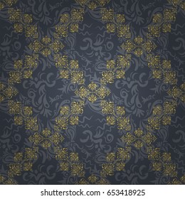 Vector seamless pattern on a gray background with golden vintage ornament.