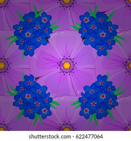 Vector seamless pattern on a green background. Beautiful watercolor forget-me-not flowers, bright painting inspired floral print.
