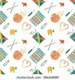 Vector seamless pattern on a knitting theme, knitting accessories