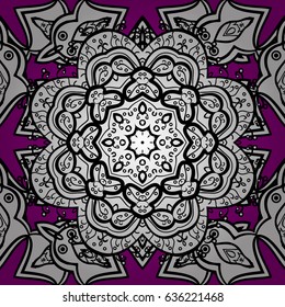 Vector. Seamless pattern on magenta background with white elements. Brilliant lace, stylized flowers, paisley. Seamless white texture curls. Openwork delicate white pattern. Oriental style arabesques.