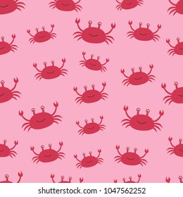 Vector seamless pattern on the marine theme. Cute crabs on a pink background.