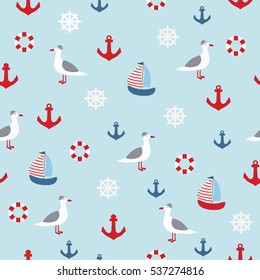 Vector seamless pattern on the marine theme 