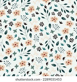 Vector seamless pattern on a plain isolated background with small wildflowers