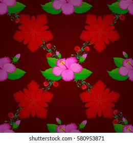 Vector seamless pattern on a red background. Pattern with many cute flowers. Watercolor painting of abstract motley flowers.