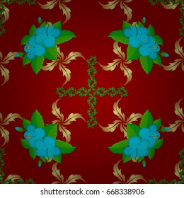 Vector seamless pattern on a red background. Beautiful watercolor hibiscus flowers, bright painting inspired floral print.