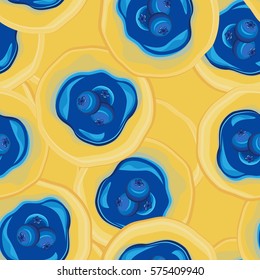 Vector seamless pattern on Shrove Tuesday pancakes with blueberry jam