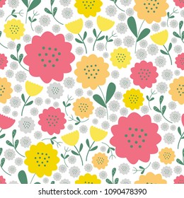 Vector seamless pattern on the theme of nature. A lot of colorful flowers.