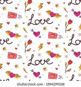 Vector seamless pattern on the theme of love, falling in love. Concept for Valentine's Day. Suitable for wrapping paper and gift decoration.