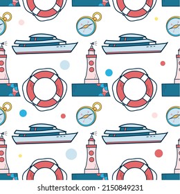 vector seamless pattern on the theme of sea cruise wheel