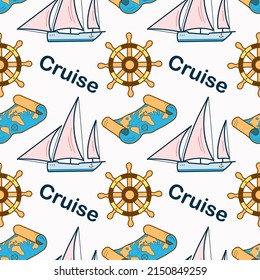 vector seamless pattern on the theme of sea cruise wheel