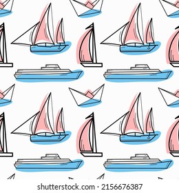 vector seamless pattern on the theme of sea cruise yacht, ship