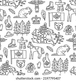 Vector seamless pattern on the theme of Canada. Pattern with colored symbols. Background for use in design, web site, packing, textile, fabric. Canada bright design.