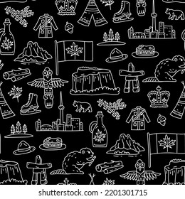 Vector seamless pattern on the theme of Canada. Pattern with colored symbols. Background for use in design, web site, packing, textile, fabric. Canada bright design.