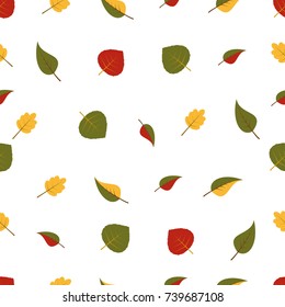 Vector seamless pattern on the theme of autumn. Flying leaves on a white background.