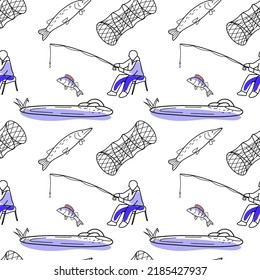 vector seamless pattern on the topic of fishing. contour drawing