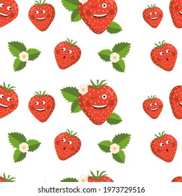 Vector seamless pattern on a transparent background, consisting of funny characters of strawberries.