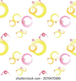 
Vector seamless pattern on a transparent background consisting of multicolored circles, stars.
