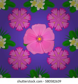 Vector seamless pattern on a violet background. Pattern with many cute flowers. Watercolor painting of abstract motley flowers.