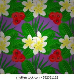 Vector seamless pattern on a violet background. Pattern with many cute flowers. Watercolor painting of abstract motley flowers.