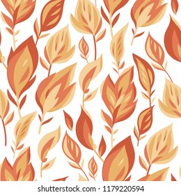 Vector seamless pattern on white with leaves and branch. Abstract background with floral elements. Natural design.