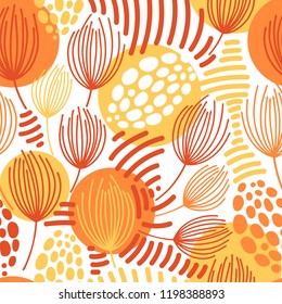 Vector seamless pattern on white. Abstract background with floral elements. Natural design.