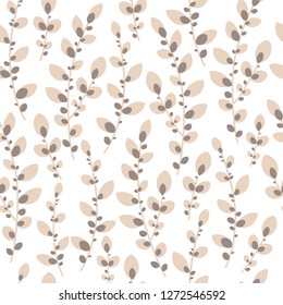 Vector seamless pattern on white with leaves and branch. Abstract background with floral elements. Natural design.