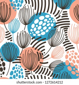 Vector seamless pattern on white. Abstract background with floral elements. Natural design.