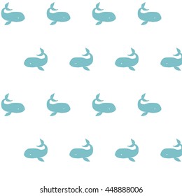 Vector seamless pattern on a white background. Marine theme. Whale