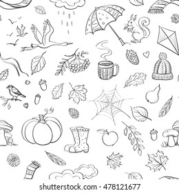 
Vector seamless pattern on a white background. Simple sketches of autumn mood