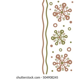 Vector seamless pattern on white background for Christmas. Copy space (place for your text) with decorative brown snowflakes pattern. Vertical design.