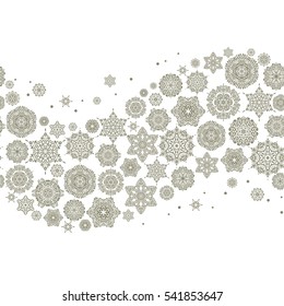 Vector seamless pattern on white background for Christmas. Decorative neutral snowflakes pattern. Design.